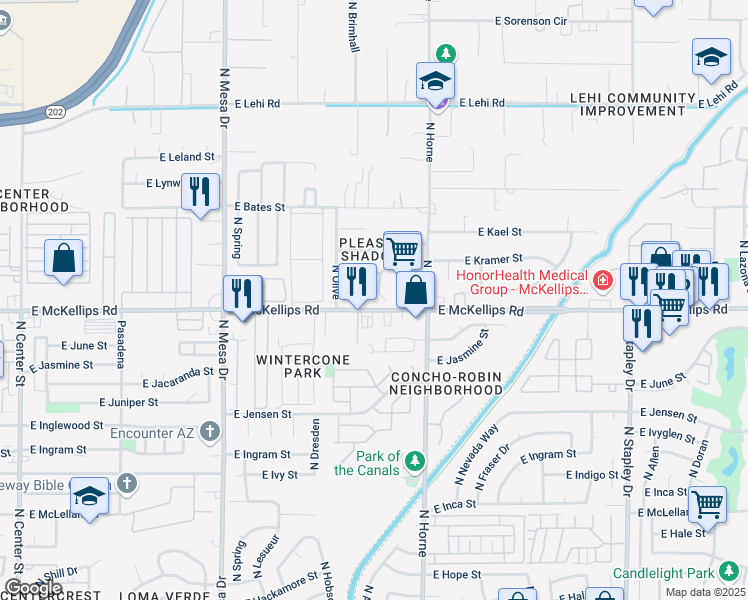 map of restaurants, bars, coffee shops, grocery stores, and more near 661 East Knoll Street in Mesa