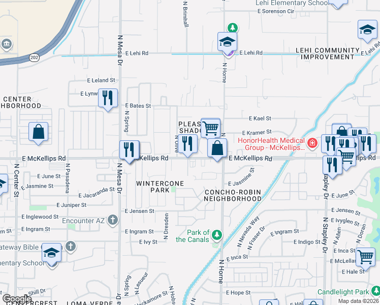 map of restaurants, bars, coffee shops, grocery stores, and more near 643 East Knoll Street in Mesa