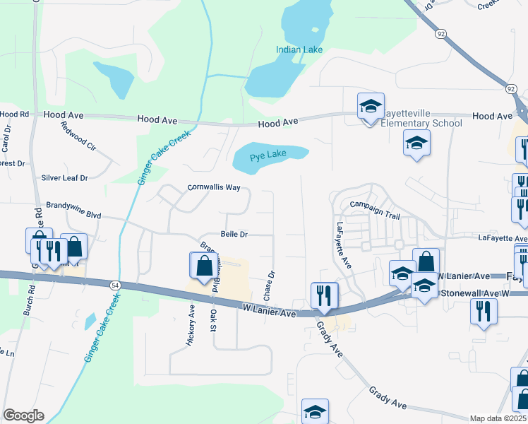 map of restaurants, bars, coffee shops, grocery stores, and more near 125 Berry Lane in Fayetteville
