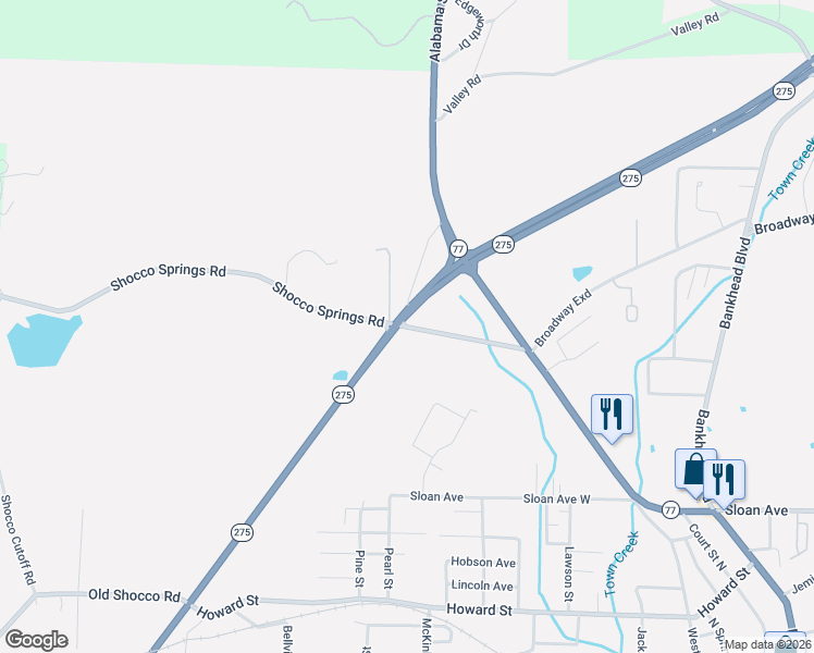 map of restaurants, bars, coffee shops, grocery stores, and more near 1020 Shocco Springs Road in Talladega
