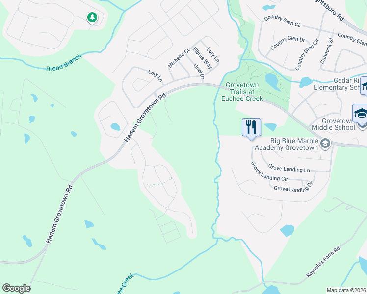 map of restaurants, bars, coffee shops, grocery stores, and more near None in Grovetown