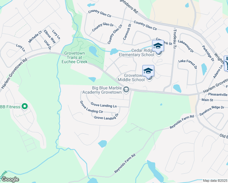 map of restaurants, bars, coffee shops, grocery stores, and more near 829 Landing Drive in Grovetown
