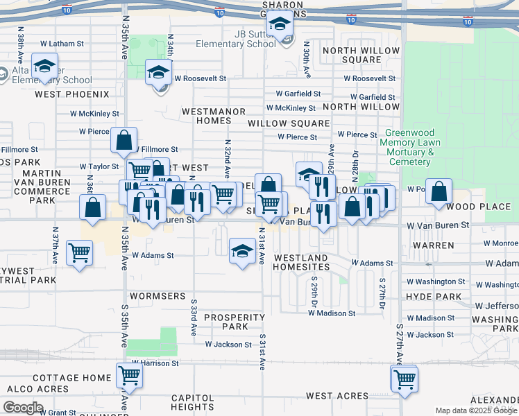 map of restaurants, bars, coffee shops, grocery stores, and more near in Phoenix