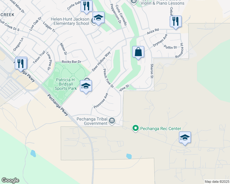 map of restaurants, bars, coffee shops, grocery stores, and more near 46545 Peach tree Street in Temecula