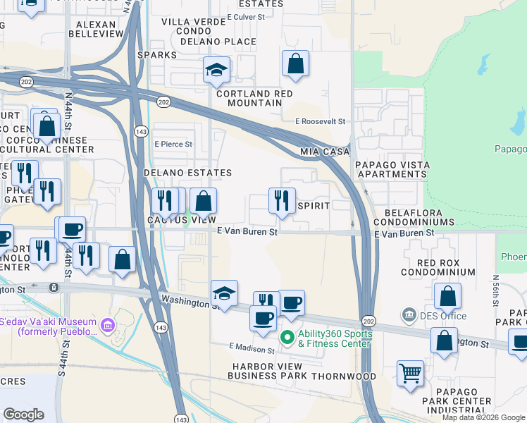 map of restaurants, bars, coffee shops, grocery stores, and more near in Phoenix