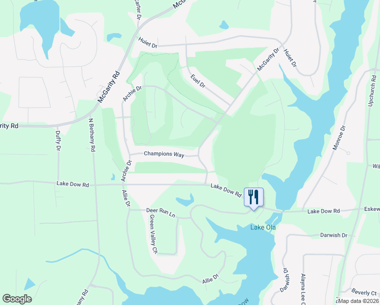 map of restaurants, bars, coffee shops, grocery stores, and more near 924 Champions Way in McDonough