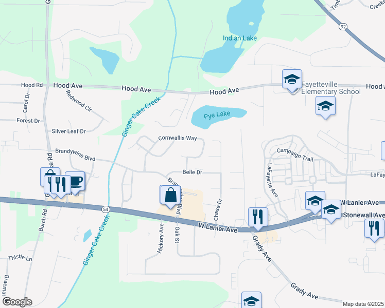 map of restaurants, bars, coffee shops, grocery stores, and more near 105 Motier Place in Fayetteville