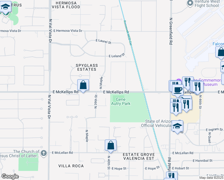 map of restaurants, bars, coffee shops, grocery stores, and more near 4004 East McKellips Road in Mesa