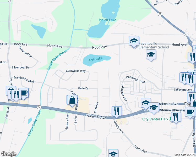 map of restaurants, bars, coffee shops, grocery stores, and more near 515 Chase Drive in Fayetteville