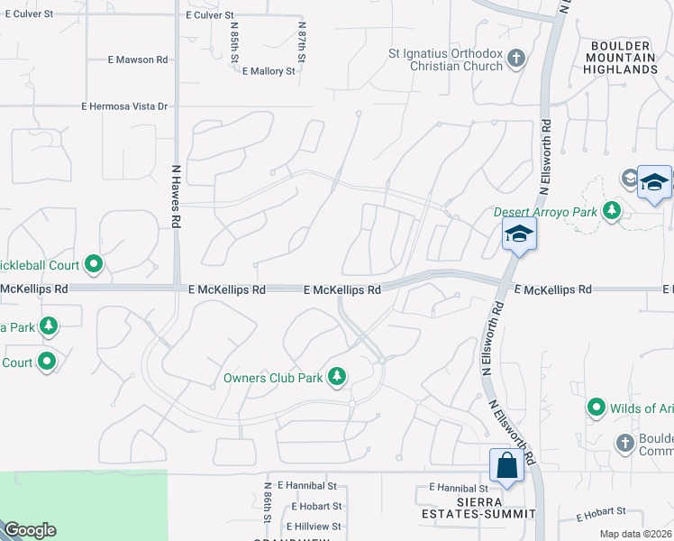 map of restaurants, bars, coffee shops, grocery stores, and more near 2029 North 88th Street in Mesa