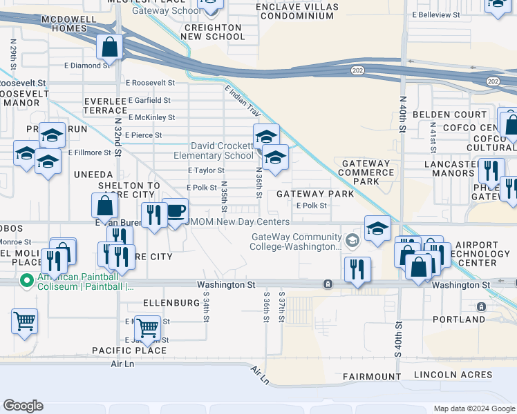 map of restaurants, bars, coffee shops, grocery stores, and more near in Phoenix