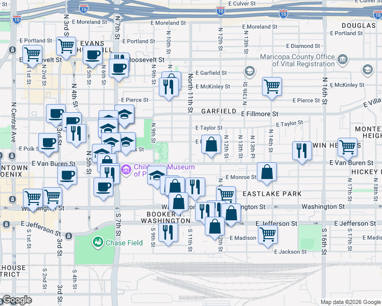 map of restaurants, bars, coffee shops, grocery stores, and more near in Phoenix
