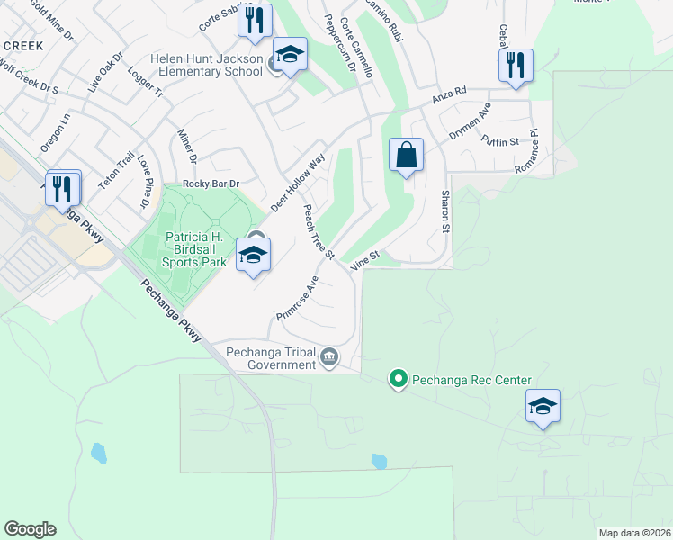 map of restaurants, bars, coffee shops, grocery stores, and more near 32704 Ritchart Court in Temecula