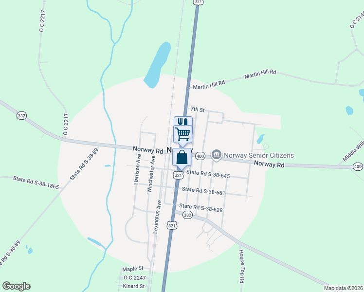 map of restaurants, bars, coffee shops, grocery stores, and more near 5051-5109 Norway Rd in Norway