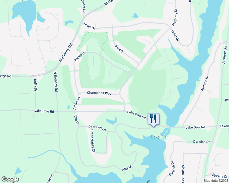 map of restaurants, bars, coffee shops, grocery stores, and more near 925 Champions Way in McDonough