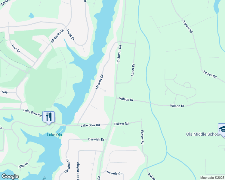 map of restaurants, bars, coffee shops, grocery stores, and more near 1061 Upchurch Road in McDonough