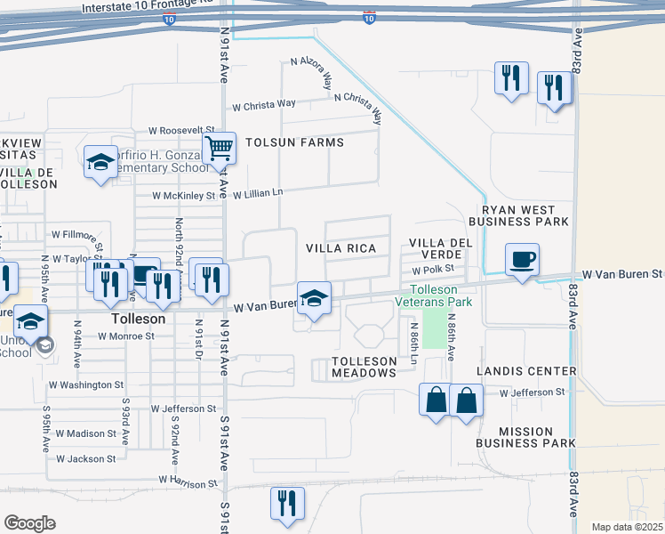 map of restaurants, bars, coffee shops, grocery stores, and more near 8729 West Bobby Lopez Drive in Tolleson