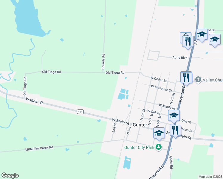 map of restaurants, bars, coffee shops, grocery stores, and more near in Gunter