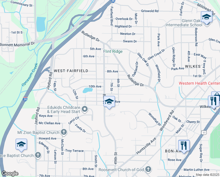 map of restaurants, bars, coffee shops, grocery stores, and more near 1003 7th Street in Midfield