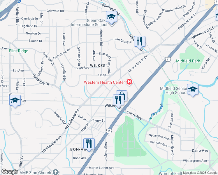 map of restaurants, bars, coffee shops, grocery stores, and more near 1004 Doctor Martin Luther King Junior Drive in Birmingham