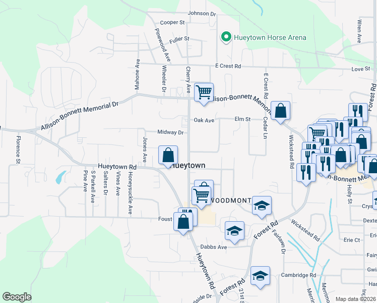 map of restaurants, bars, coffee shops, grocery stores, and more near High School Road in Bessemer