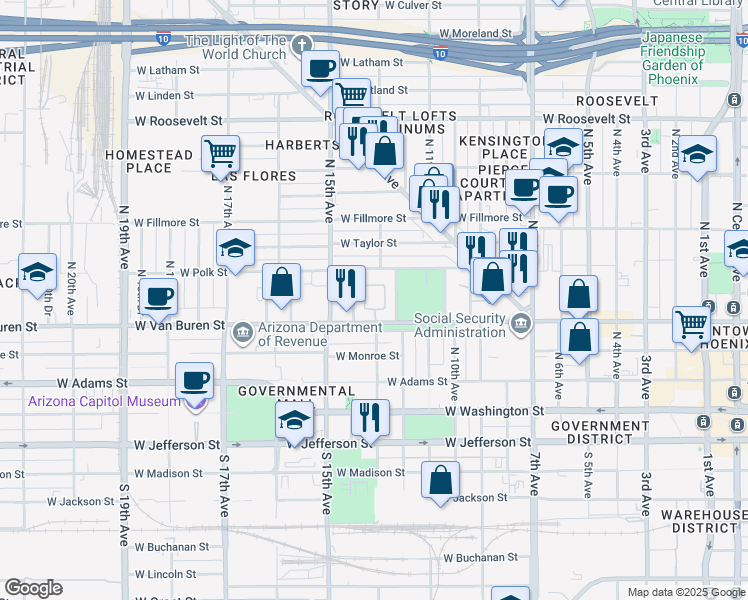 map of restaurants, bars, coffee shops, grocery stores, and more near in Phoenix