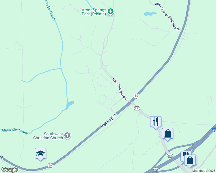 map of restaurants, bars, coffee shops, grocery stores, and more near 220 Arbor Garden Circle in Newnan