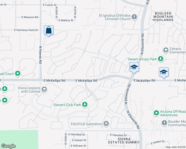 map of restaurants, bars, coffee shops, grocery stores, and more near 2026 North Atwood in Mesa