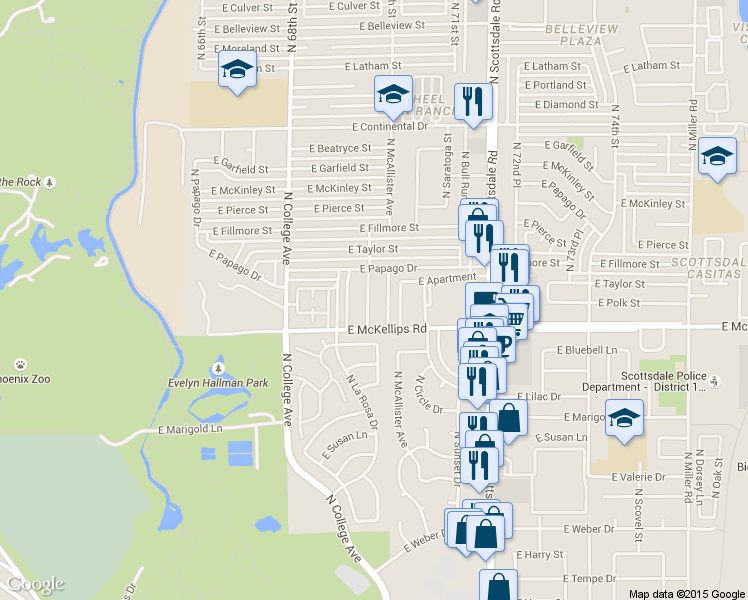 map of restaurants, bars, coffee shops, grocery stores, and more near 2007 North Van Ness Avenue in Tempe
