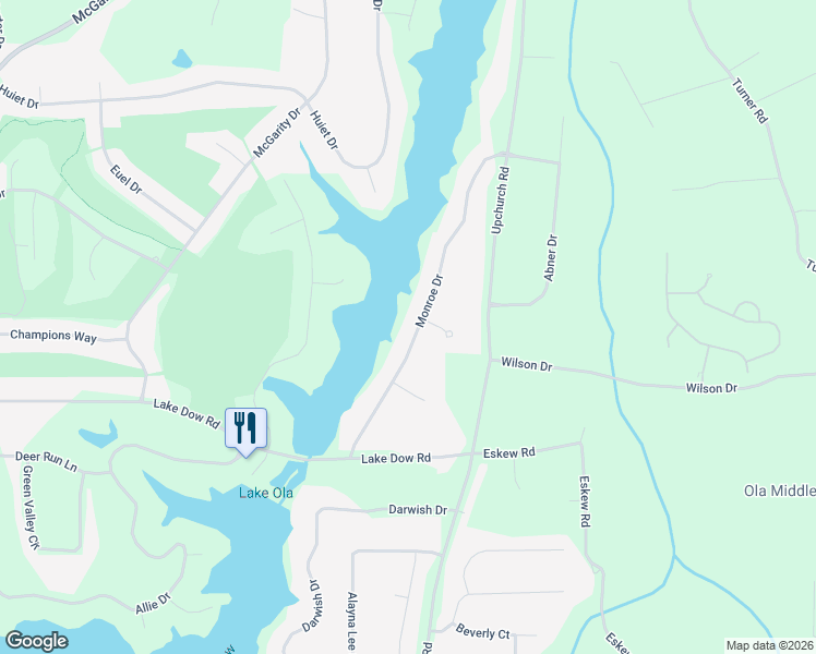 map of restaurants, bars, coffee shops, grocery stores, and more near 160 Monroe Drive in McDonough