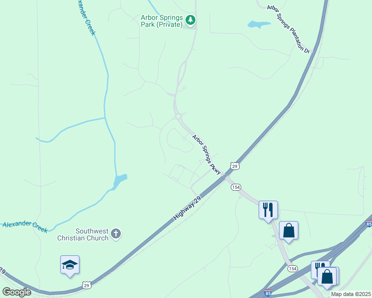 map of restaurants, bars, coffee shops, grocery stores, and more near 220 Arbor Garden Circle in Newnan