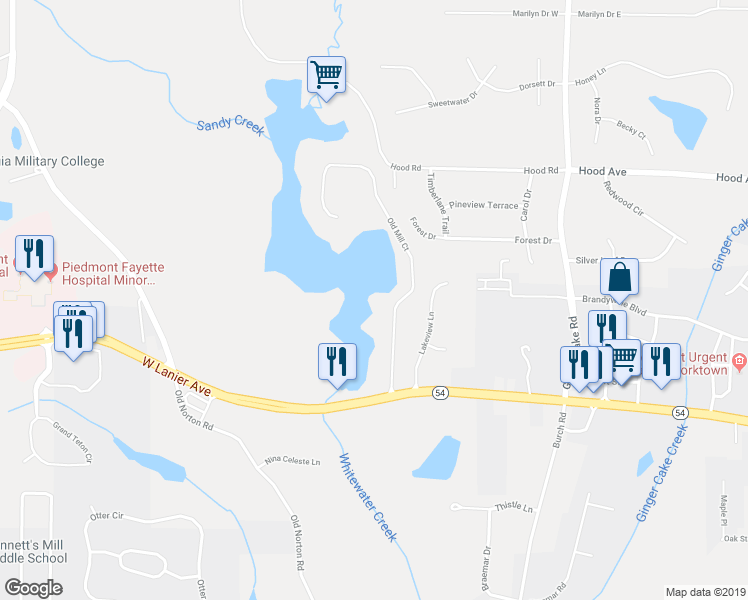 map of restaurants, bars, coffee shops, grocery stores, and more near 160 Old Mill Court in Fayetteville