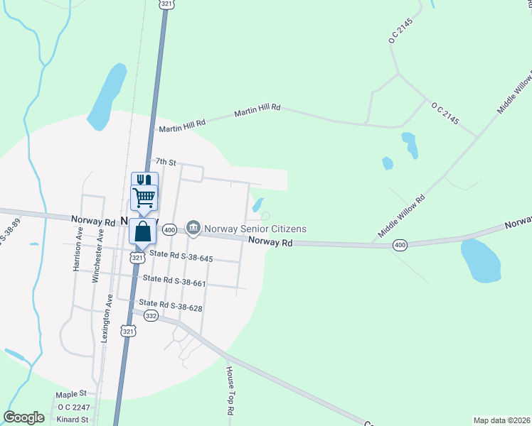 map of restaurants, bars, coffee shops, grocery stores, and more near 141 Virginia Avenue in Norway