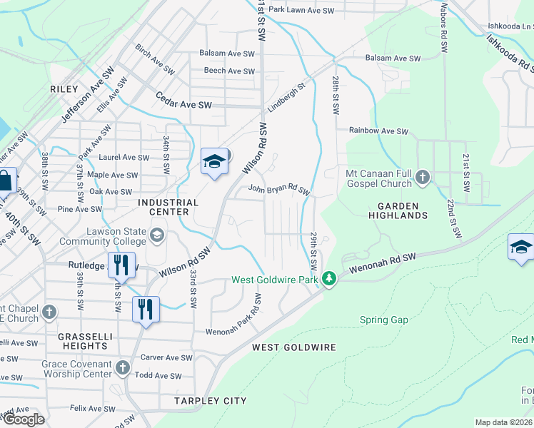 map of restaurants, bars, coffee shops, grocery stores, and more near 2805 31st Street Southwest in Birmingham