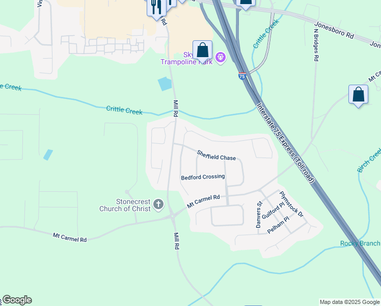 map of restaurants, bars, coffee shops, grocery stores, and more near 299 Sheffield Chase in McDonough