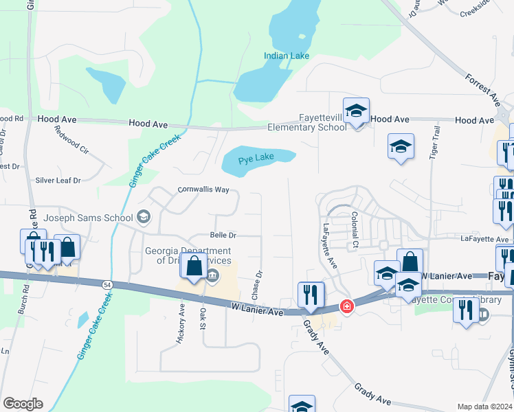 map of restaurants, bars, coffee shops, grocery stores, and more near 505 Chase Drive in Fayetteville