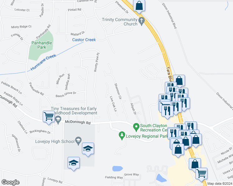 map of restaurants, bars, coffee shops, grocery stores, and more near 11097 Shannon Circle in Hampton