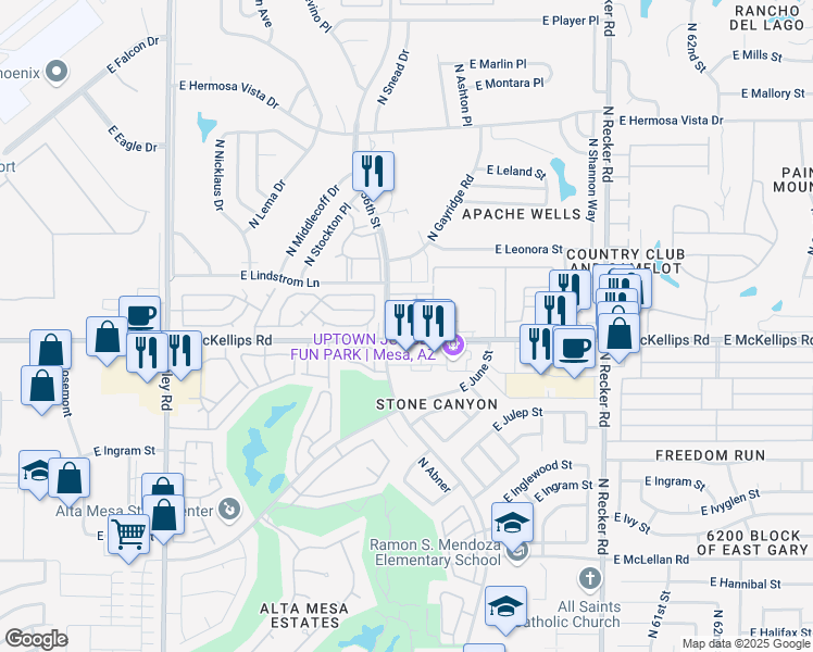 map of restaurants, bars, coffee shops, grocery stores, and more near 554 North 56th Street in Mesa