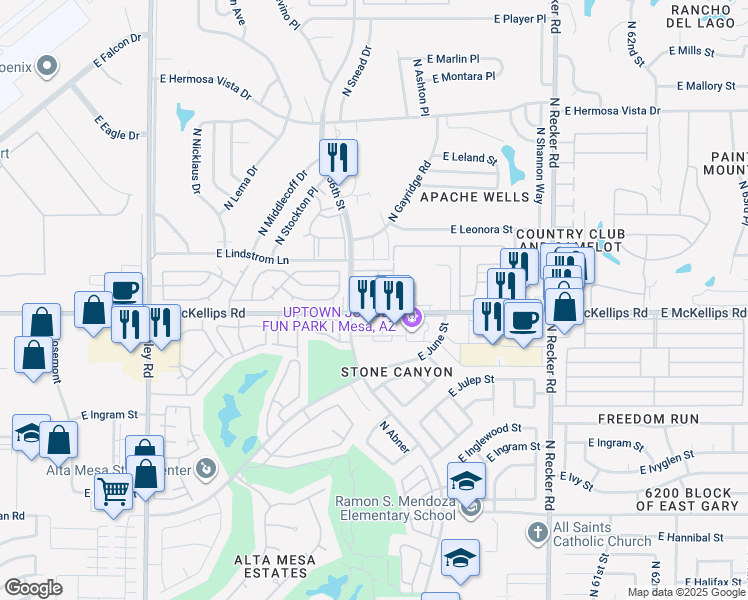map of restaurants, bars, coffee shops, grocery stores, and more near 554 North 56th Street in Mesa