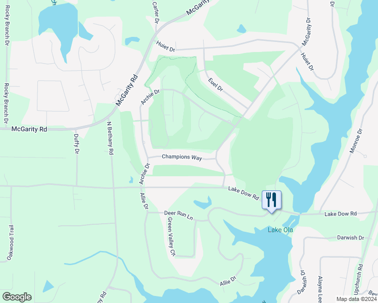 map of restaurants, bars, coffee shops, grocery stores, and more near 917 Champions Way in McDonough