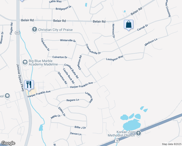 map of restaurants, bars, coffee shops, grocery stores, and more near 3192 Lexington Way in Augusta