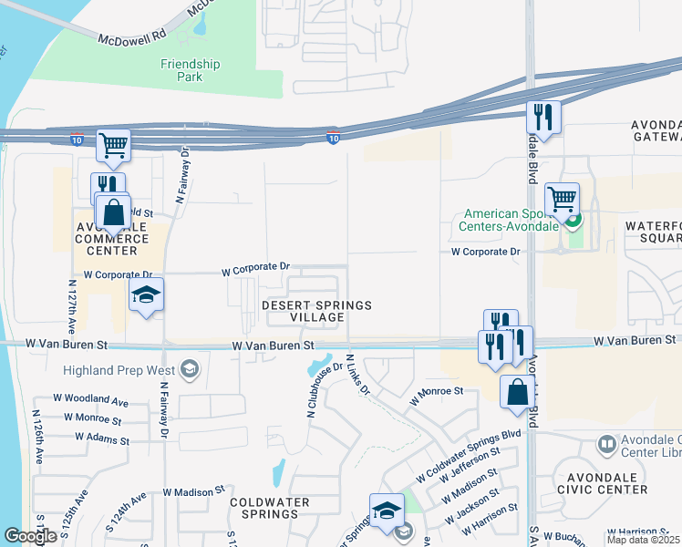 map of restaurants, bars, coffee shops, grocery stores, and more near 617 South 119th Avenue in Avondale