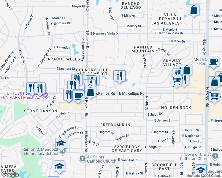 map of restaurants, bars, coffee shops, grocery stores, and more near 6202 East McKellips Road in Mesa