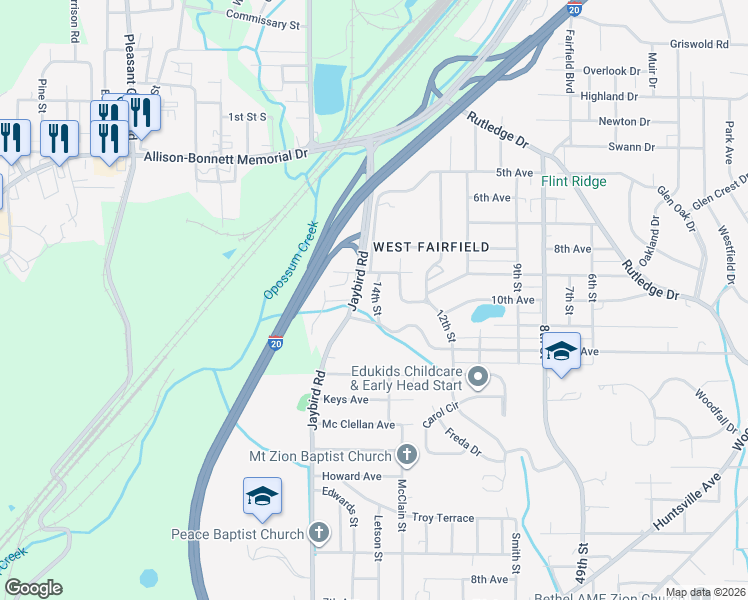 map of restaurants, bars, coffee shops, grocery stores, and more near 1403 9th Avenue in Birmingham