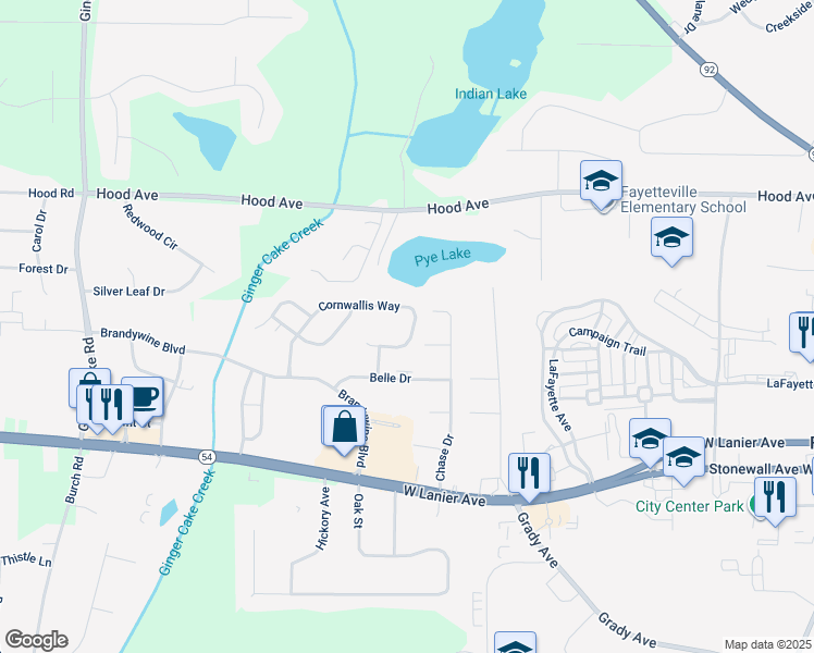 map of restaurants, bars, coffee shops, grocery stores, and more near 385 Cornwallis Way in Fayetteville