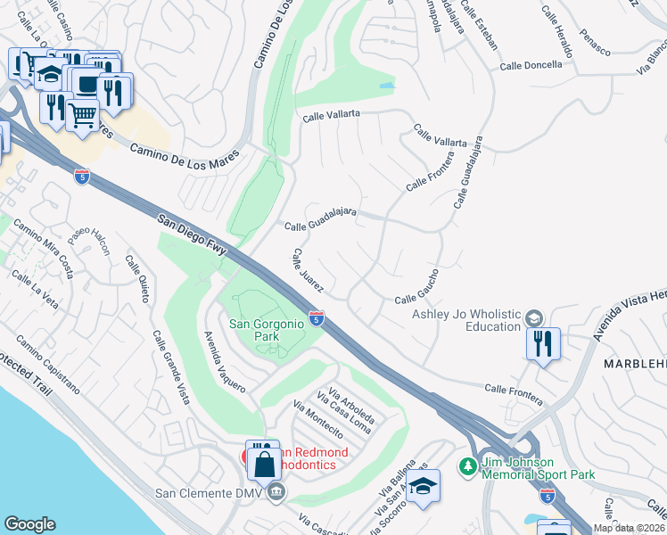 map of restaurants, bars, coffee shops, grocery stores, and more near 514 Calle Baranda in San Clemente