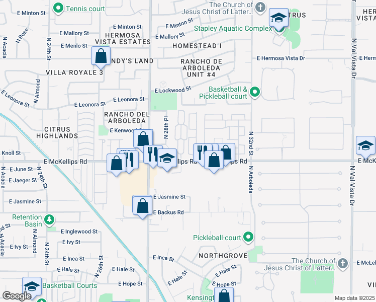 map of restaurants, bars, coffee shops, grocery stores, and more near in Mesa