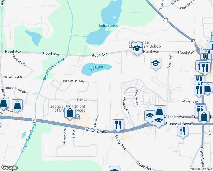 map of restaurants, bars, coffee shops, grocery stores, and more near 300 Sharon Drive in Fayetteville