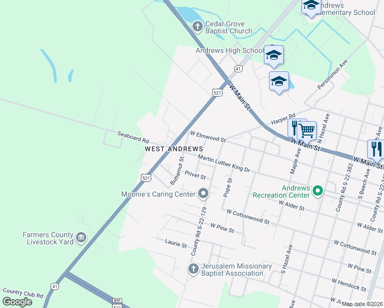 map of restaurants, bars, coffee shops, grocery stores, and more near 1 Short Street in Andrews