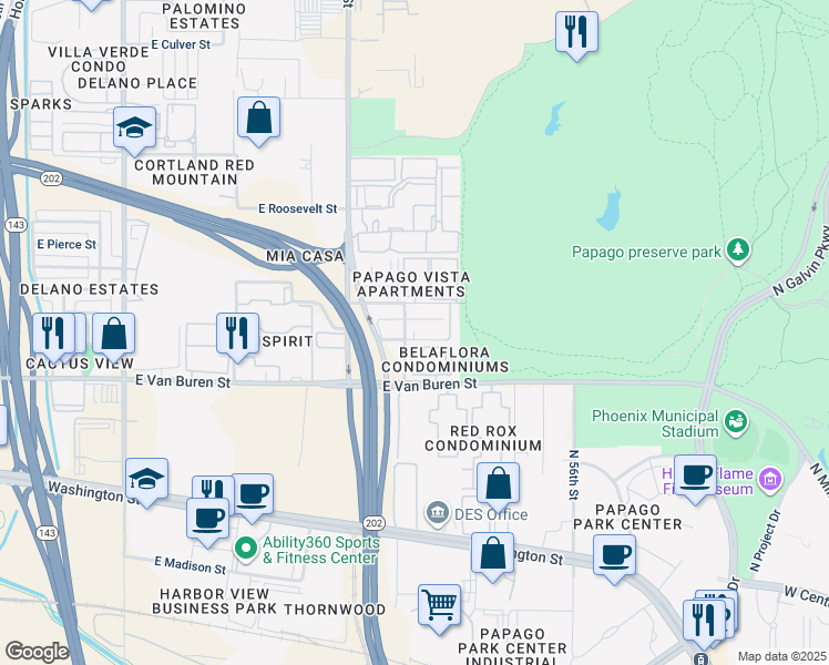 map of restaurants, bars, coffee shops, grocery stores, and more near 425 North 53rd Street in Phoenix